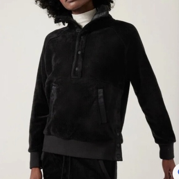 Athleta Recover Cozy Snap Fleece Pullover Black XXS - Picture 1 of 6